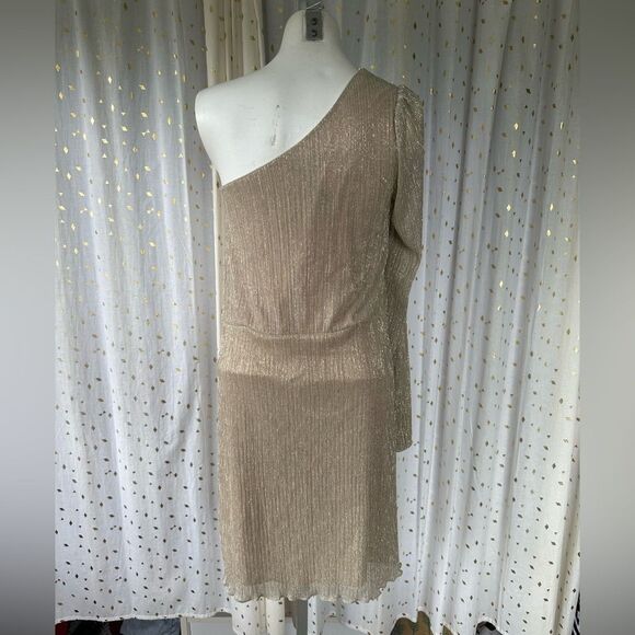 Bisou Bisou Asymmetrical One Shoulder Shimmer Shine Metallic Mini Dress 4 - Picture 4 of 6